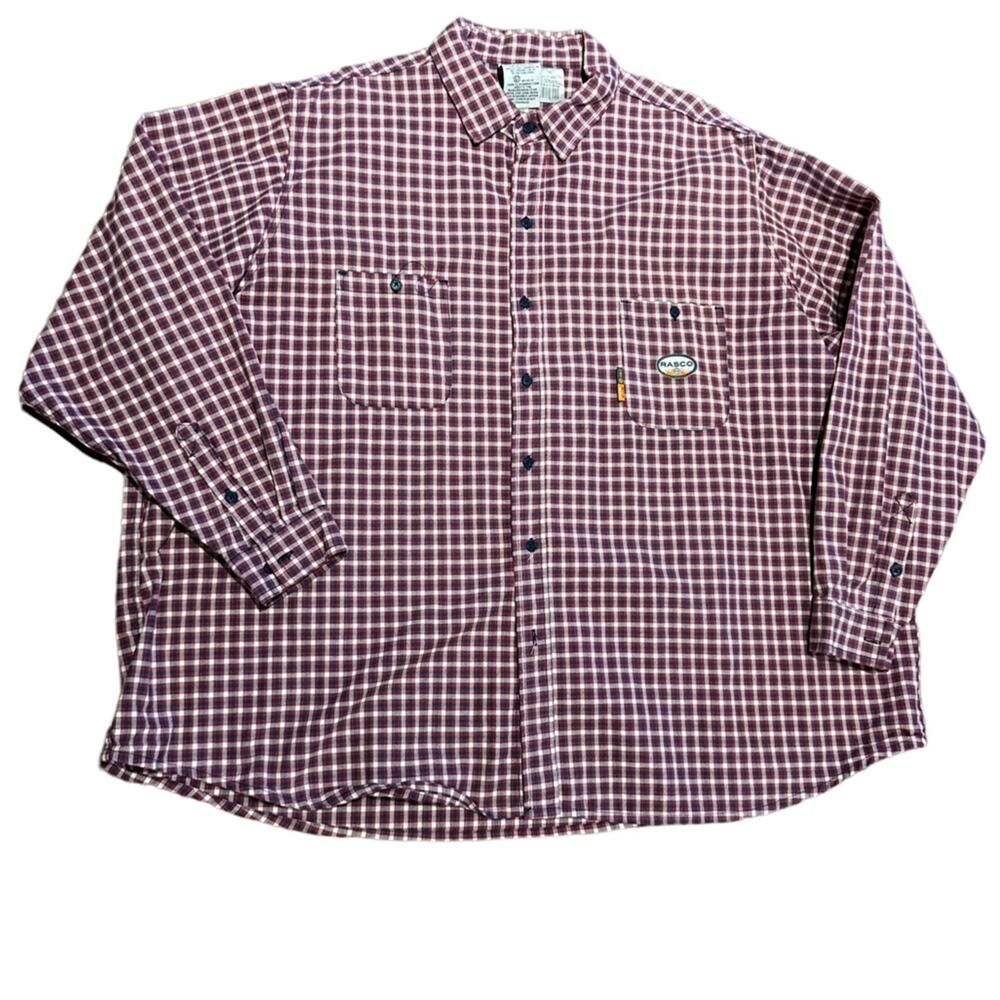 Rasco Mens 5XL Long Sleeve Red Plaid Cat2 Fire Resistant Shirt 100% Cotton